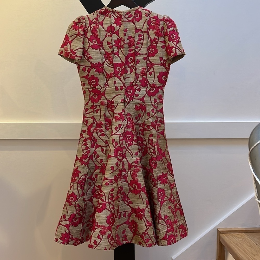 VALENTINO Metallic jacquard tapestry midi dress gold and pink floral size 38 XS - Picture 5 of 10